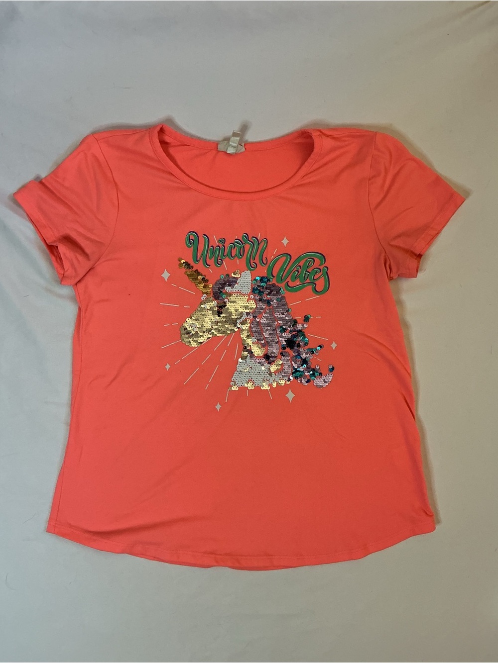 Self Esteem GIRLS SIZE Coral Sequin Unicorn Graphic Tee
